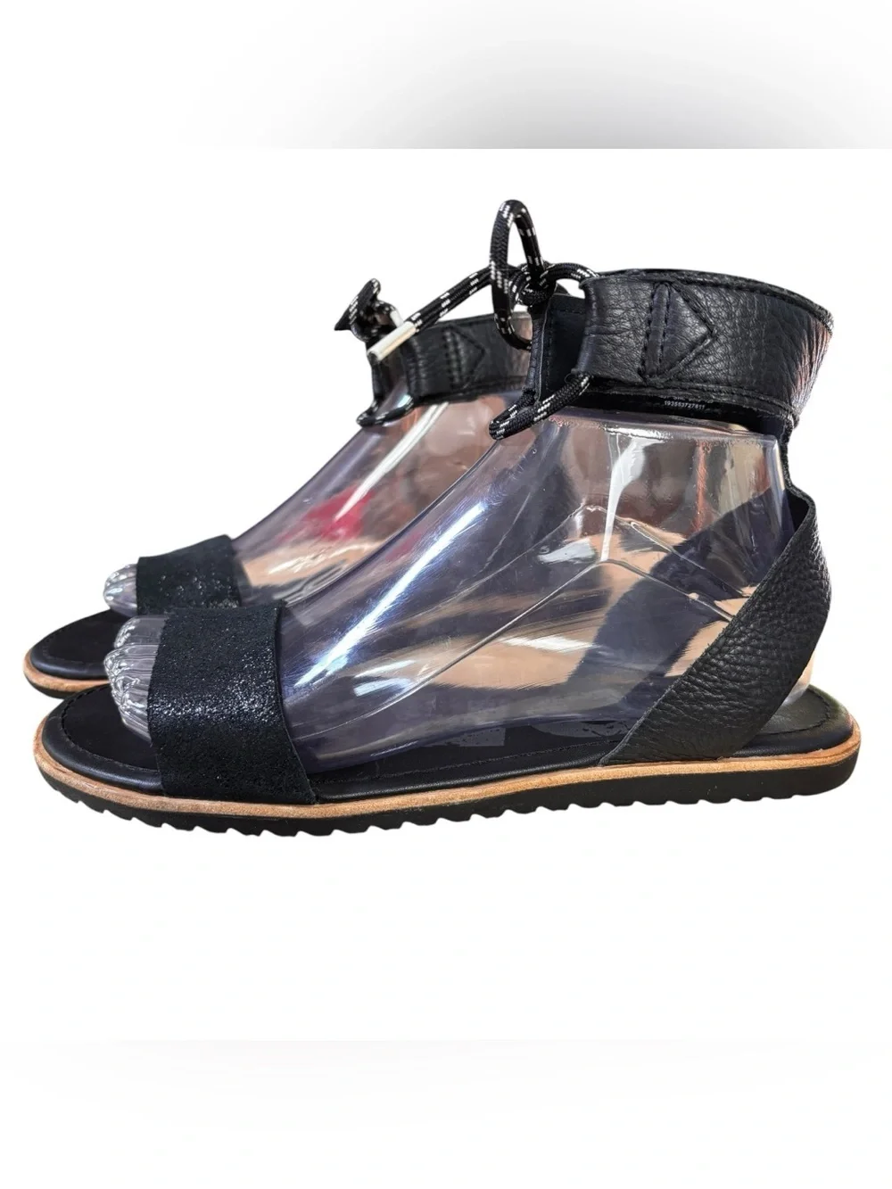 Sorel Joanie Ankle Black Leather Wrap Lace Sandals – Sz 8